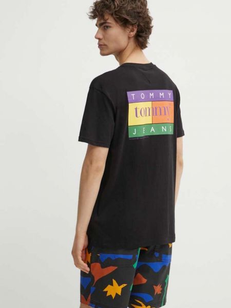 Koszulka bawełniana z nadrukiem Tommy Jeans czarna