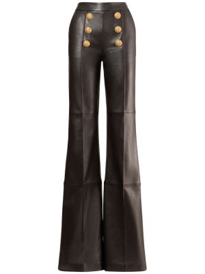 Pantaloni cu talie înaltă din piele Balmain negru