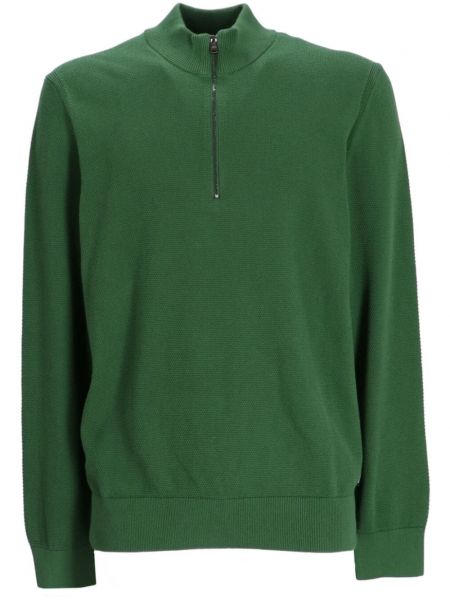 Памучен пуловер с цип Boss зелено