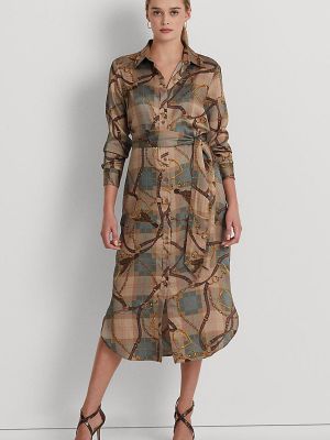 Клетчатое платье-рубашка с принтом Lauren Ralph Lauren коричневое