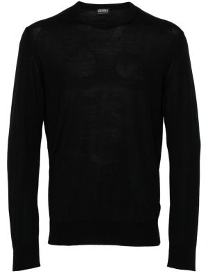 Sweter wełniany z okrągłym dekoltem Zegna czarny