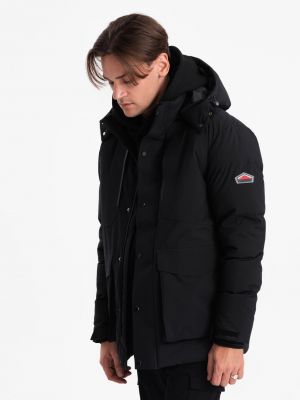 Prošívaná bunda s kapucí s kapsami Ombre černá