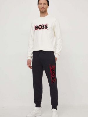 Bavlněné sportovní kalhoty s aplikacemi Boss černé