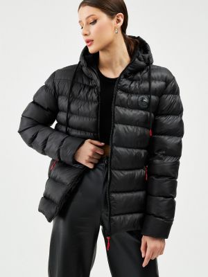 Pérový fleecový zimný kabát s kapucňou River Club čierna