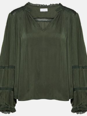 Žametna bluza iz rebrastega žameta s čipko Velvet zelena