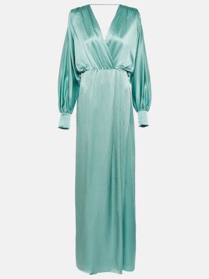 Jedwabna satynowa sukienka długa Max Mara niebieska