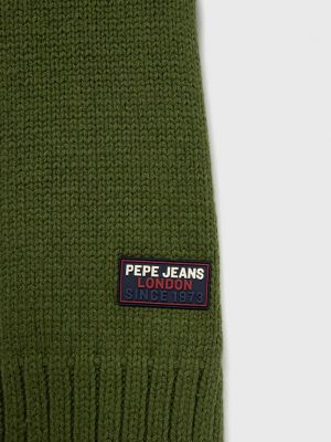 Зеленый однотонный шерстяной шарф Pepe Jeans