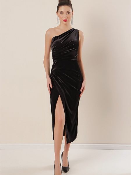 Плисирана рокля от рипсено кадифе By Saygı черно