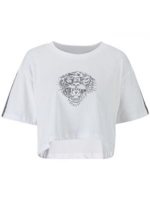 Biała koszulka bez rękawów w tygrysie prążki Ed Hardy