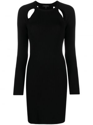 Dlouhé šaty z nylonu s dlouhými rukávy s kulatým výstřihem Rag & Bone - černá