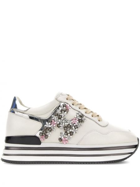 Sneakerși cu model floral cu platformă Hogan alb
