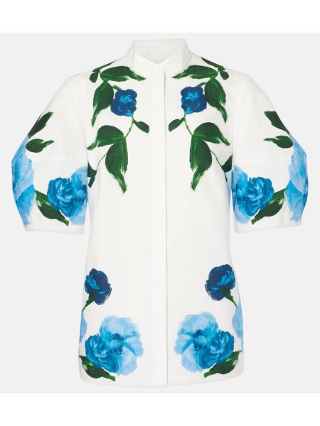 Blommig bomull kort blus Erdem vit