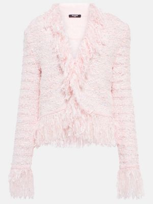 Geacă cu franjuri cu mărgele din tweed Balmain roz