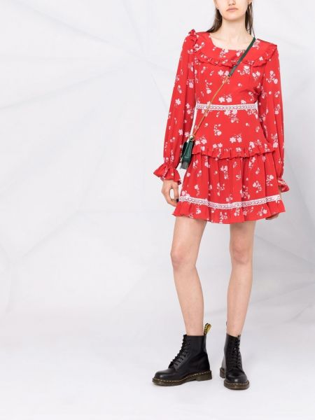 Mini vestido de seda de flores con estampado Roses & Lace rojo