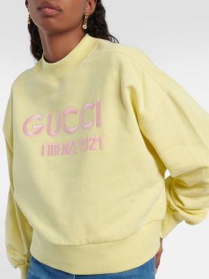 Памучен суитчър бродиран Gucci жълто