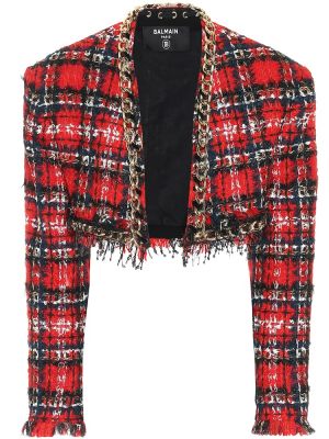 Καρό μπουφάν tweed Balmain κόκκινο