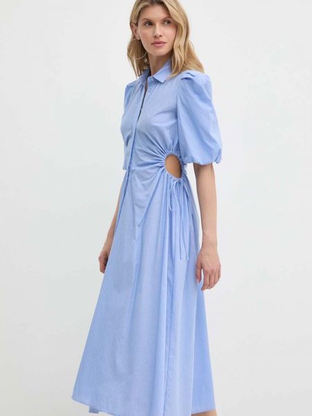 Pamučna midi haljina Bardot plava