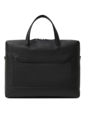 Кожаная сумка для ноутбука Lancel черная