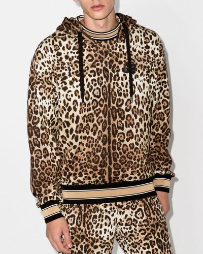 Sudadera con capucha con estampado leopardo Dolce & Gabbana negro