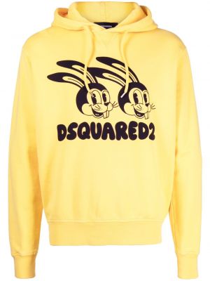 Bavlněná mikina s kapucí s potiskem Dsquared2 žlutá