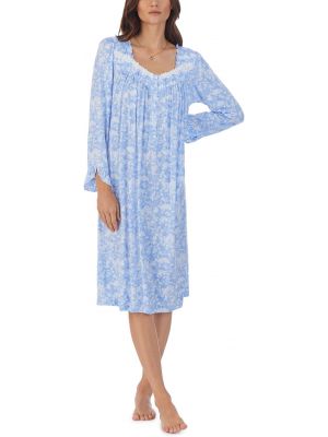Платье-рубашка в цветочек с длинным рукавом Eileen West синее