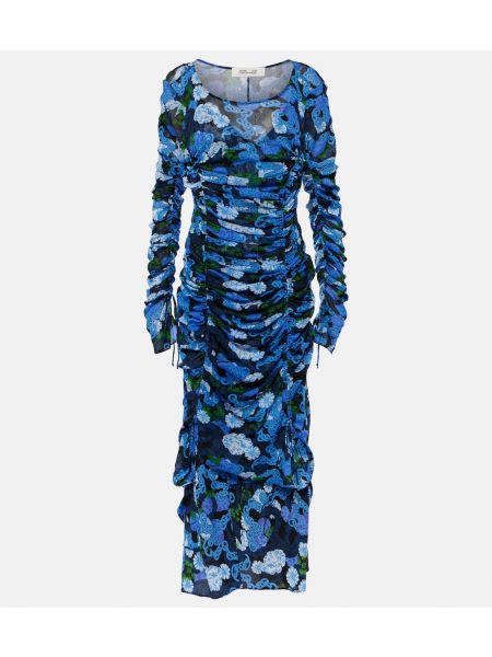 Платье миди с принтом с сеткой Diane Von Furstenberg Синее