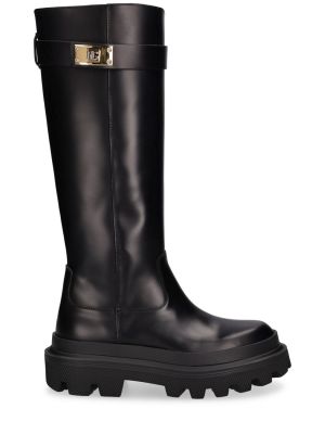 Usnjene škornji čez koleno Dolce & Gabbana črna