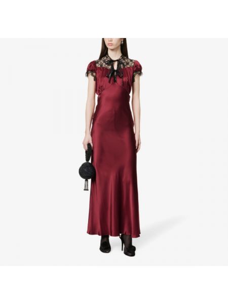 Кружевное шелковое длинное платье Rodarte красное