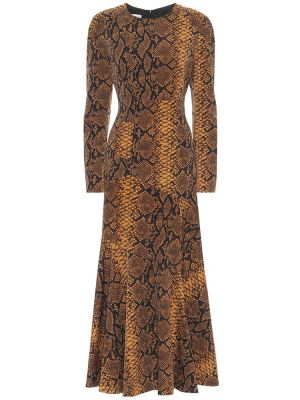 Rochie midi de lână cu imagine cu model piele de șarpe Dries Van Noten auriu