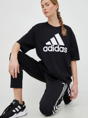 Памучна тениска Adidas черно