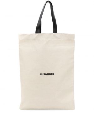 Λινή τσάντα shopper Jil Sander λευκό