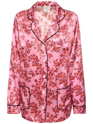 Jedwabna satynowa koszula z nadrukiem Emilia Wickstead różowa
