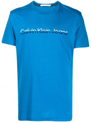 Koszulka z nadrukiem z okrągłym dekoltem Calvin Klein niebieska