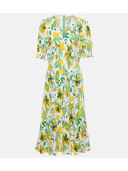 Vestido midi de flores de crepé Diane Von Furstenberg amarillo