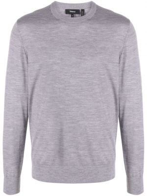 Vlnený sveter s okrúhlym výstrihom Theory sivá