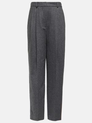 Plisované vlněné rovné kalhoty Totême šedé