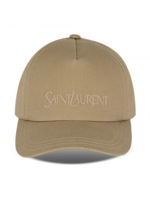 Haftowana czapka z daszkiem Saint Laurent beżowa