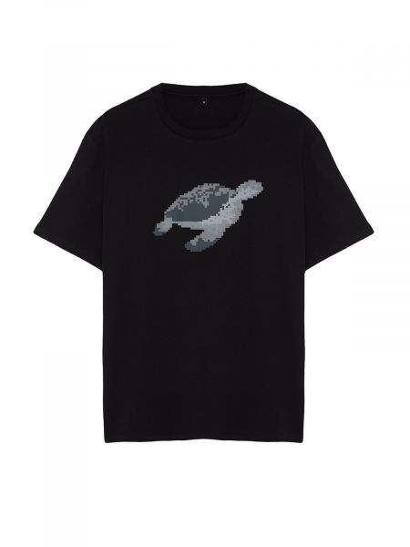 Tricou din bumbac cu imagine cu imprimeu animal print Trendyol negru