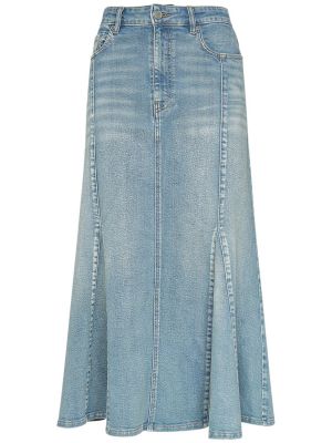 Peplum bavlnená džínsová sukňa Ganni modrá