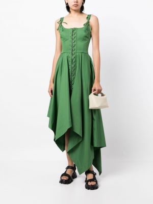 Krajkové asymetrické šněrovací midi šaty Monse zelené