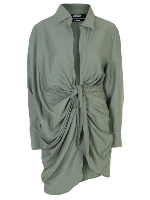 Платье-рубашка из вискозы Jacquemus зеленое