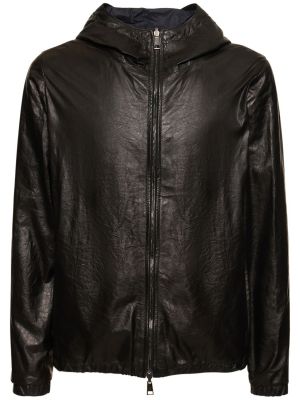 Reverzibilna kožna jakna s patentnim zatvaračem s kapuljačom Giorgio Brato crna