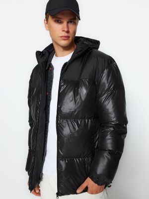 Παλτό χειμωνιάτικο με κουκούλα Trendyol μαύρο