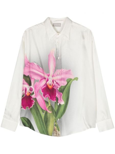 Raštuota gėlėta šilkinė marškiniai Pierre-louis Mascia balta