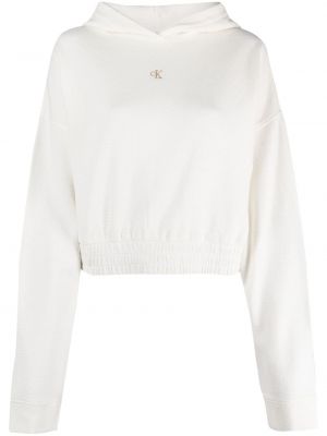 Pamut hímzett kapucnis melegítő felső Calvin Klein Jeans fehér