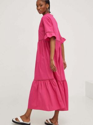 Bavlněné midi šaty Answear Lab růžové