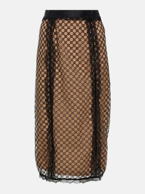 Falda midi de malla de encaje Gucci negro