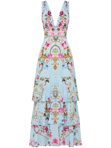 Копринена права рокля на цветя с принт Camilla