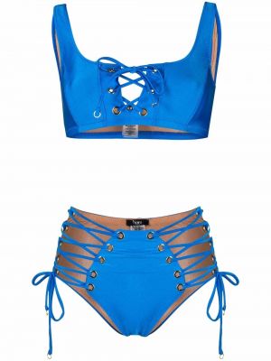 Bikini cu șireturi din dantelă Noire Swimwear albastru