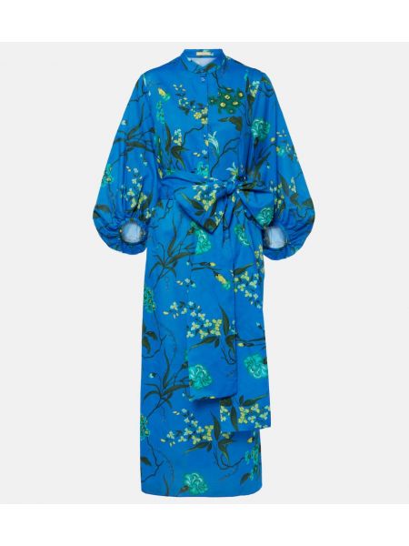 Φλοράλ βαμβακερή μίντι φόρεμα Erdem μπλε